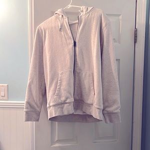 Men’s Express zip up hooded sweatshirt. Size Medium. Cream colored